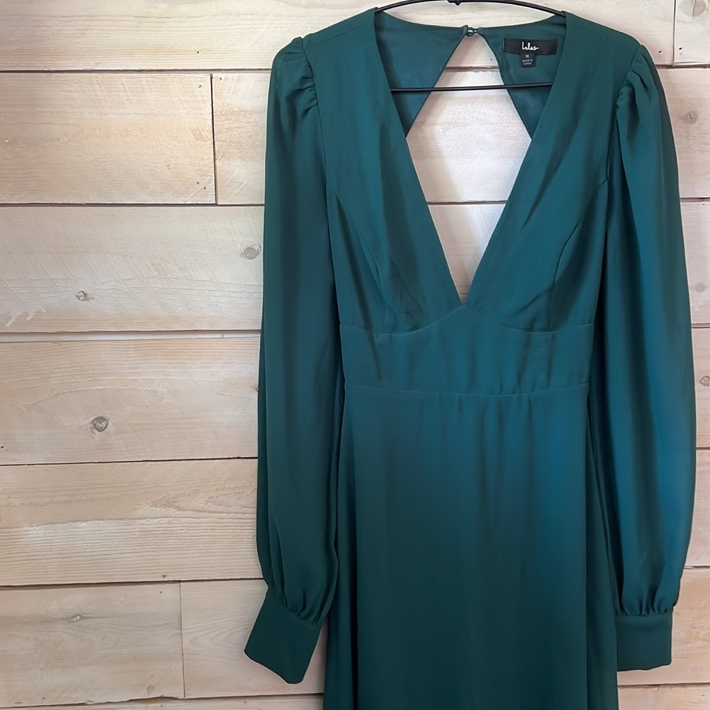 Lulu’s Talk About Divine Hunter Green Long Sleeve Backless Maxi Dress sz M EUC - Picture 3 of 6